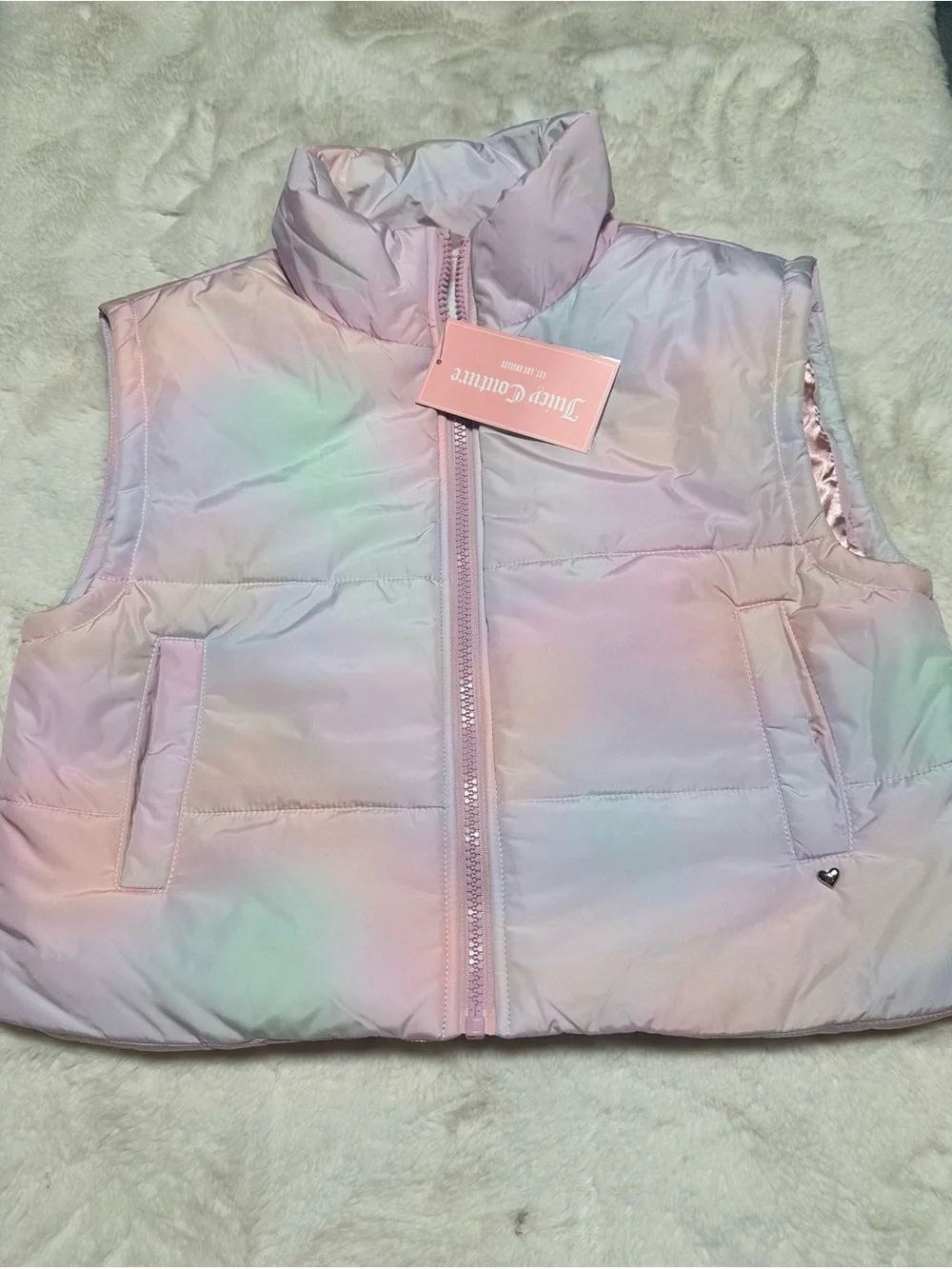Juicy Couture Pastel Tie-Dye Puffer Vest - Pink Lavender Mint